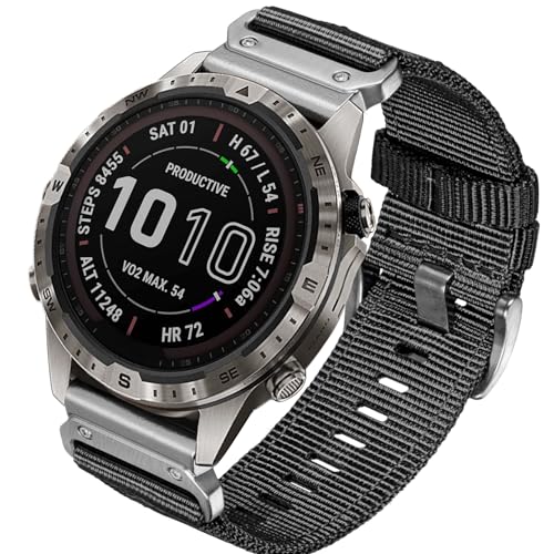 Image of HEMSUT Premium Nylon Watch Band for Garmin Quick Fit Watch - 20 /22 /26mm, Glossy Durable Non-Taper Strap with Tang Buckle Military Strap for Fenix Forerunner Approach MARQ Epix Tactix Quatix D2 Series