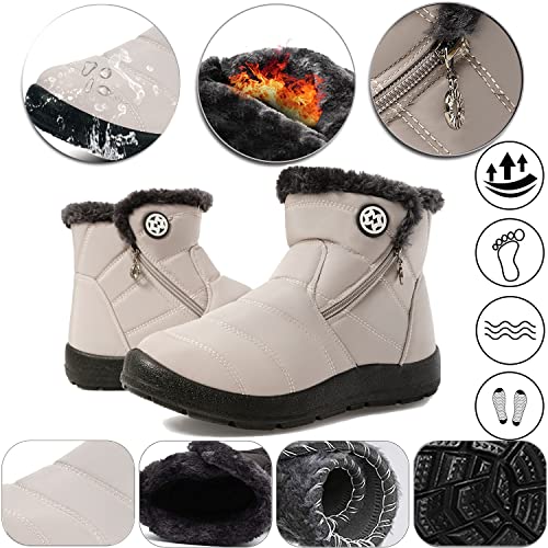 Gaatpot Damen Winterstiefel Wasserdicht Warm gefütterte Schneestiefel Winterschuhe Winter Kurzschaft Stiefel Boots Schuhe Beige 41