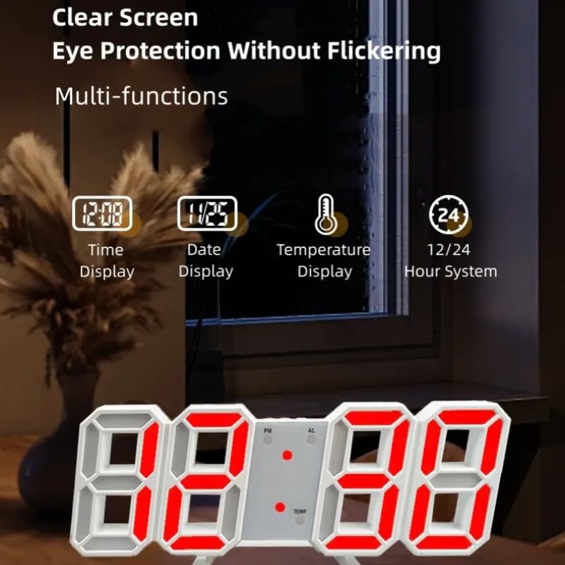 VIVITO 3D LED Digital Wall Clock with Auto-Dimming Display & Alarm | USB Powered, Time/Date/Temperature Display | Modern Wall & Table Clock for Home, Office | Multicolor | (Pack of 1) 2