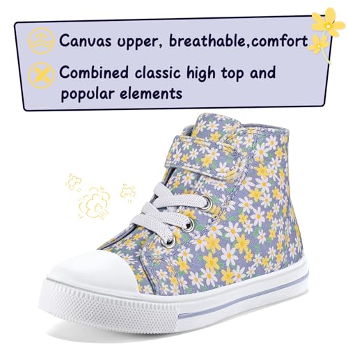 Image of K KomForme Toddler High Top Sneakers Canvas Shoes with Hook and Loops | Lightweight, Breathable