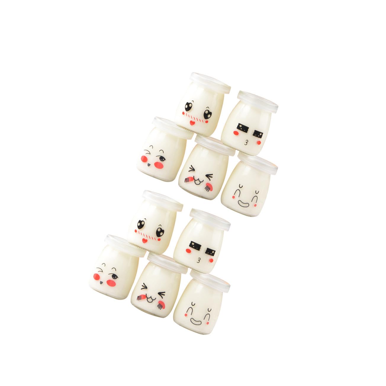 SOLUSTRE 10pièces Lot de Bocaux Verre pour Yaourt et Pudding Résistant Chaleur Motifs Visages Cartoon Aléatoires Pots de Dessert Pratiques et Durables Plusieurs styles