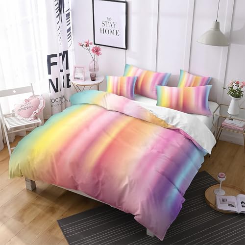 Housse de couette 240x220 cm à lignes colorées et parure de lit moderne dégradé arc-en-ciel