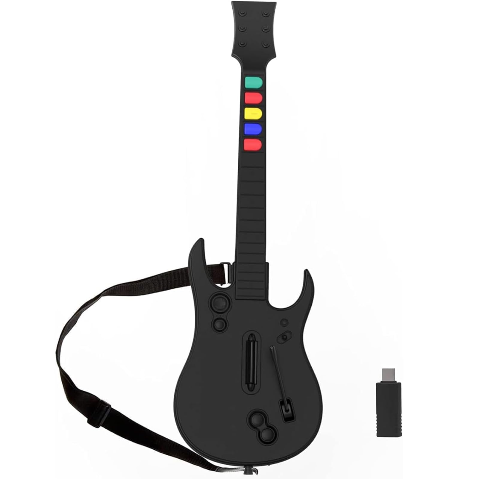 – NBCP Guitar Hero Controller PC, Wireless PS3 /PC Guitar Hero Guitar with Dongle for Clone Hero, Guitar Hero 3/4/5 Rock Band 1/2 Games Black
