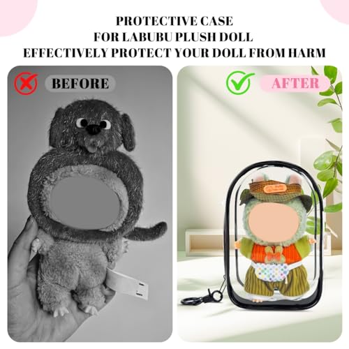 Image of NZNDB Large Clear Figure Display Bag with Keychain Case Blind Box Keychain Carrying Case, Portable Small Doll Storage Pouches PVC Bag (Black Standing)