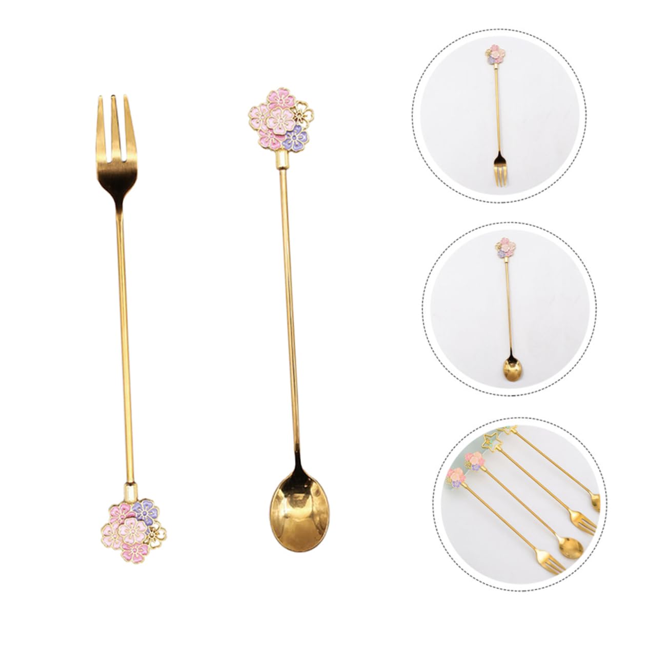 COLLBATH Lot De 4 Cuillères Et Fourchettes À Dessert Japonaises Pour Une Prise En Main Confortable Idéales Pour Le Café Le Thé La Soupe Etc