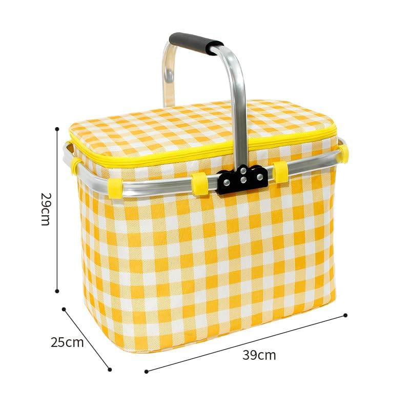 Image of Kuber Industries Picnic Basket With Lid | Market Storage With Aluminum Handles for Travel, Shopping | Check-Print Multi-Utility | 23 Ltr | JY2238-YEL | Yellow | (Pack of 6)