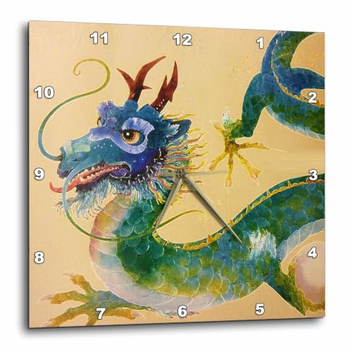 3dRose dpp_35191_3 Green and Blue Dragon-Wall Clock, 15 by 15-Inch