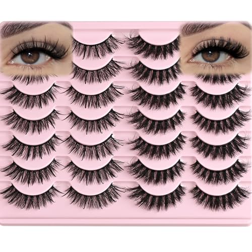 FARRED Natural Lashes Short Eyelashes Wispy False Mink Lash Pack 14 Pair Natural Look Fluffy Cat Eye Strip Eyelash Small Fake Lashes Full Pestañas Sets for MUA and Beginners Daily Makeup (F1 | 8-14mm)