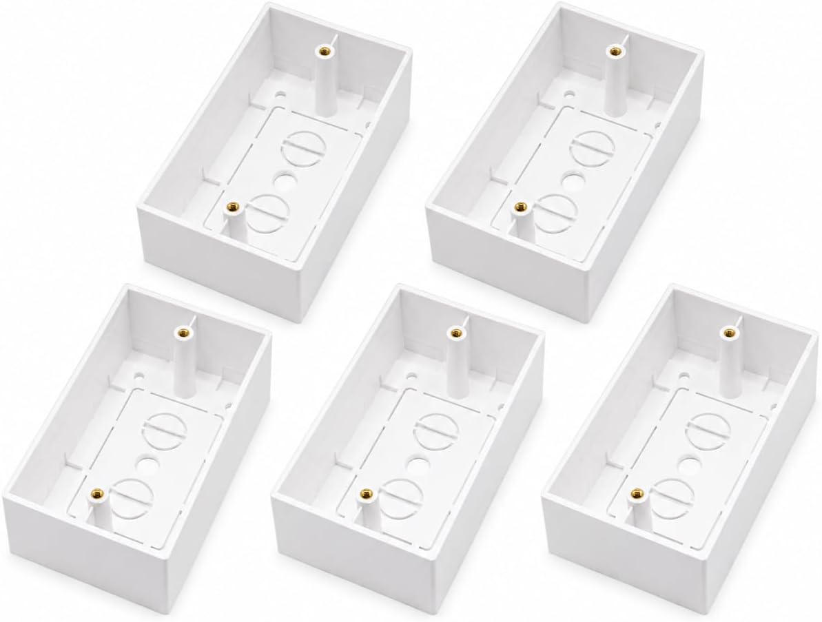 Single Gang Low Voltage Electrical Surface Mount Backbox on Wall 1.37 inch in Depth, White, 5 Pack