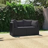 SKM Set de sofás de jardín 2 Piezas y Cojines ratán sintético Negro,Mobiliario,Muebles de jardín,Asientos de Exterior,Sofás modulares de Exterior,Negro,46556