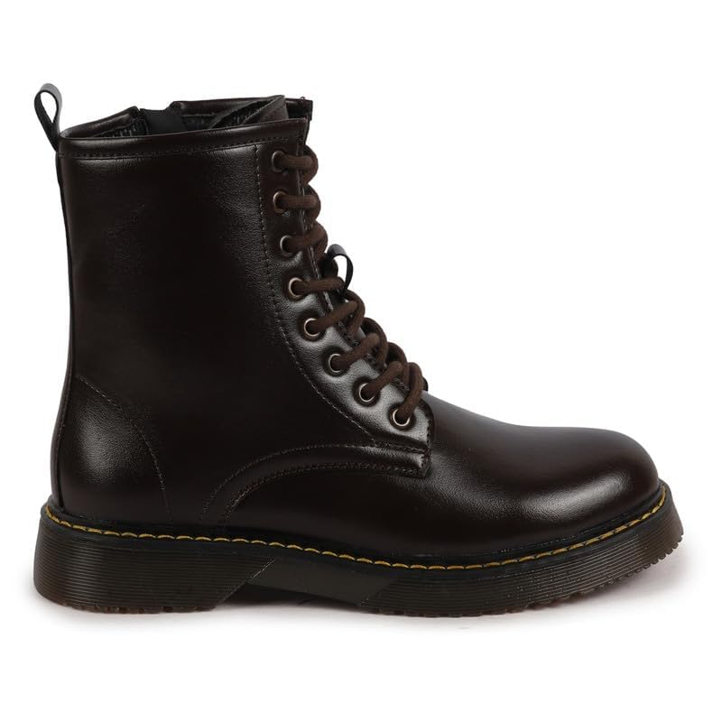 Image of FAUSTO Women's Classic High Ankle 8-Eye Lace Up Casual Long Boots For Travelling|Trekking|Winter