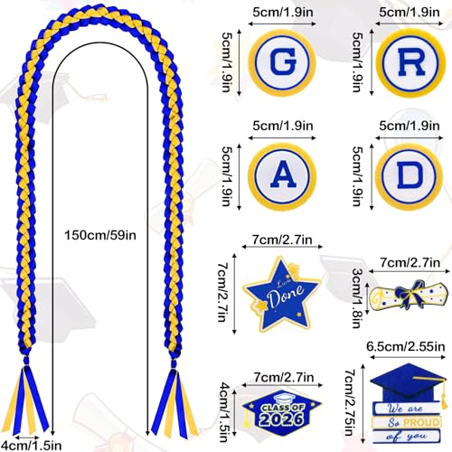 Image of Graduation Leis Class of 2026 Decorations, Handmade Double Braided Graduation Ribbon Leis with Glitter Pins for Him Her High School College Congrats Party Supplies (Blue & Gold)