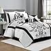 Chezmoi Collection Nobility 7-Piece White/Black Flocked Floral Comforter Set, King