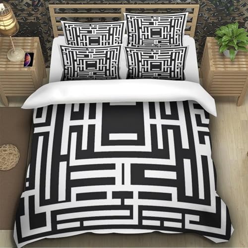 Housse de couette labyrinthe 3D 220x240cm avec 2 taies pour ado