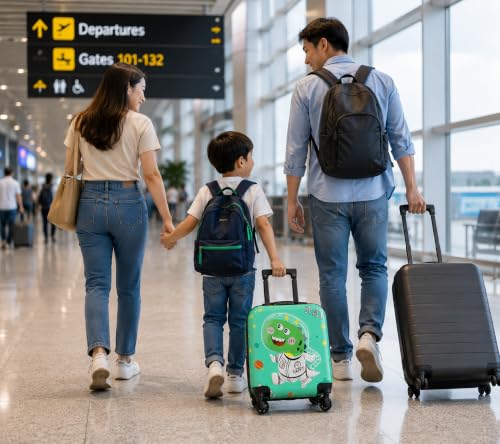 Image of Kids Carry On Luggage with Wheels,18-inch Hard Shell Suitcase Lightweight Toddler Rolling Trolly with Retractable Handle,Durable Hardside Spinner Trolly for Airplane Travel (Green Dino)