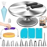 RFAQK 50PCs Cake Turntable Set - 12" Aluminium Alloy Cake Decorating Turntable- Professional Cake Decorating Kit with Straight & Offset Icing Spatula-Numbered Icing Nozzles & Bags- Cake Leveler