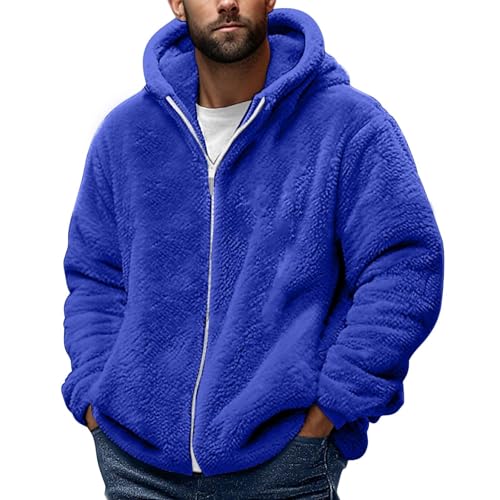 JiXiang Mens Winter Jacket Fuzzy Sherpa Long Sleeve Full-Zip Hooded Sweatshirts Casual Warm Soft Outdoor Fashion Outwear Coat