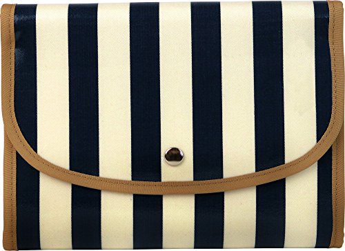 [ポーチェ] 母子手帳ケース ジャバラ 撥水 防水 2人用 3人用 ストライプ ブロックストライプ ネイビー