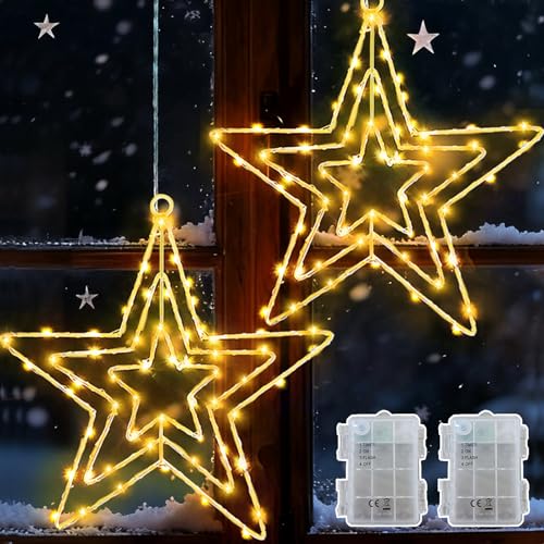 Joycome Weihnachtsdeko Fenster 2 Stück 75 LED Hängend...