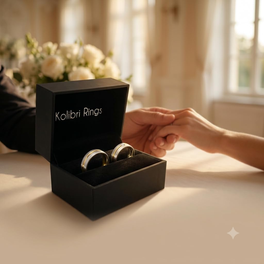 Kolibri Rings Eheringe Set Paarpreis | 925 Silber Gelb Vergoldet mit Zirkonia | Made in Germany: Damenring + Herrenring 5,5 mm Längsmatt + Gratis Gravur & Etui