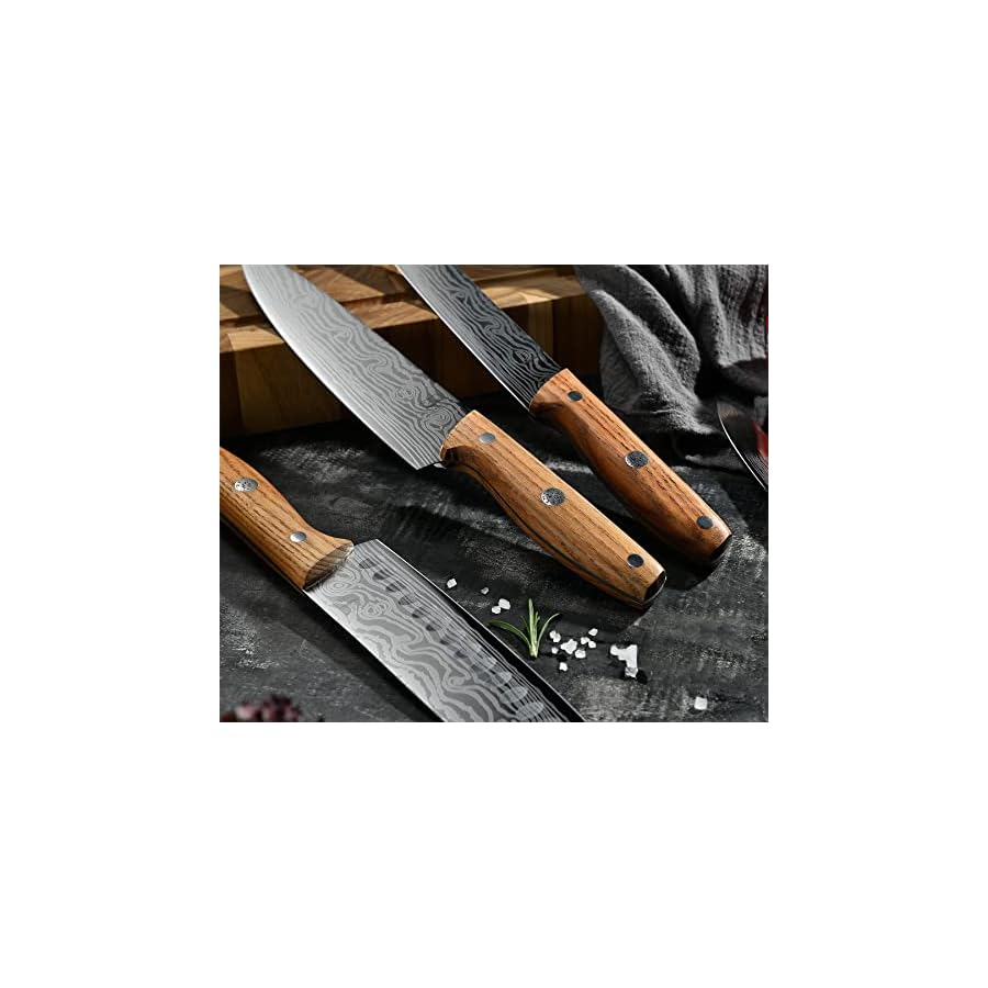EUNA-Kitchen-Knife-Set-With-Block-7-Pieces-Knife-Block-Set-with-Wood-Handle-Japanese-Stainless-Steel-Chef-Knife-Set-Professional-Cooking-Knive-Best-Fathers-Day-Gifts-Silver Knife Set, 7 Pieces Knife Block Set, EUNA Kitchen Knife Set with Wooden Handle, Japanese Stainless Steel Chef Knife Set Professional Cooking Knives, Silver