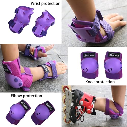 Image of BOSONER Kids /Youth Knee Pads Elbow Pads Wrist Guards Set for 3-15 Years, Child Protective Gear Set for Roller Skates, Cycling, BMX Bike, Skateboard, Inline Skating, Scooter Riding Sports