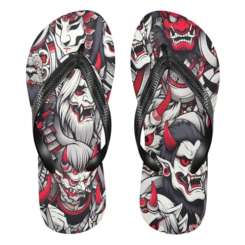 Burbuja Japanese Noh Mask Flip Flops for Women Men, Soft Thong Sandals Rubber Slippers for Pool Beach Essentials