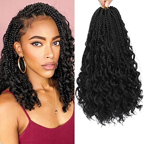 Goddess Box Braids Crochet Hair 12 Inch Crochet Braids For Black Women Boho Box Braids Curly Short Crochet Box Braid Crochet Hair Pre Looped Braiding Hair (8 Packs,1B) #TOP3