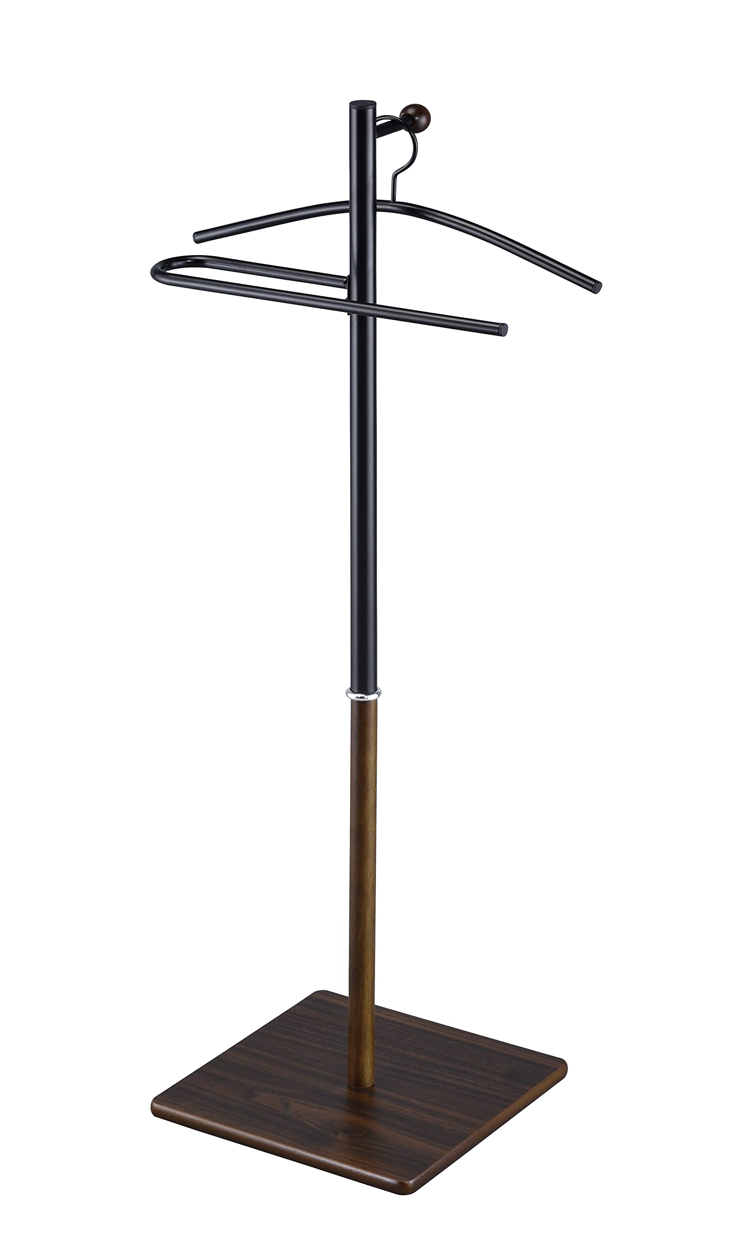 proman products vl17240 kumo freestanding metal valet stand organizer with removable hanger trouser bar 2 tone blackwalnut 11534 w x 11534 d x 4134 h