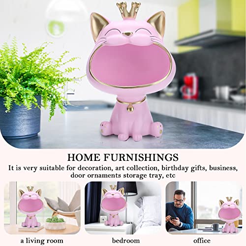 Estatua de gato de resina para decoración y almacenamiento miniatura 4