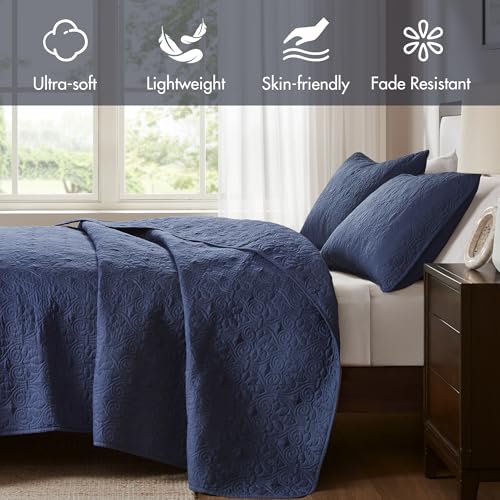 Image of Madison Park Luxurious Cotton Damask Quilt Set, 2PC Twin /Twin XL Bed Set