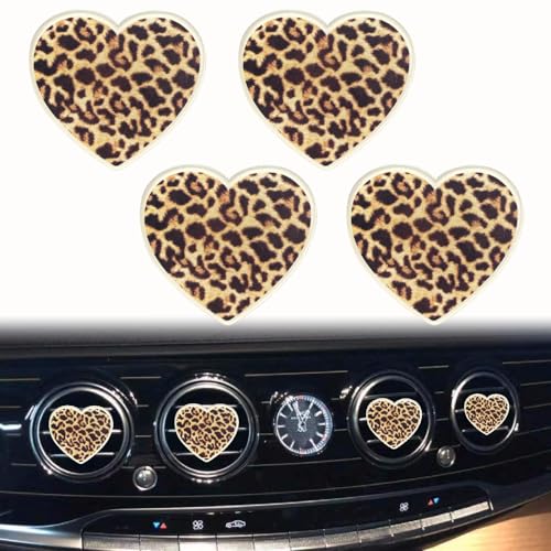 Image of 4 Pcs Leopard Print Heart Car Air Fresheners Vent Clips Long Lasting Car Diffuser Vent Clip Interior Decor Charm Decoration Cute Accessories for Women, Auto Accessories, Automotive Air Fresheners