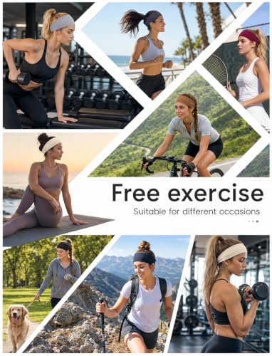 Huachi Headbands for Women Non Slip Wide Elastic Sports Sweatband Headband | Soft Stretchy Hair Bands for Yoga, Workout, Running & Daily Use, 6 Pack Thick Head Bands