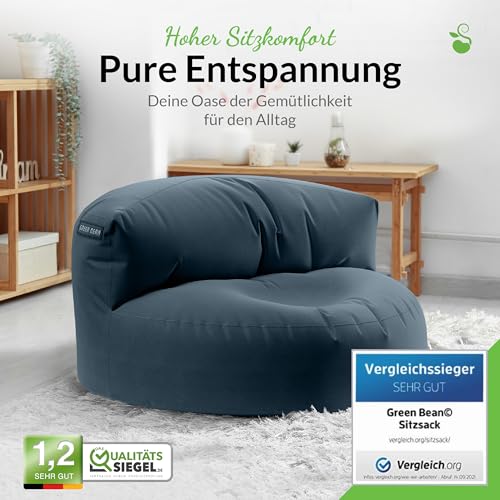Green Bean Sitzsack Sofa mit Füllmaterial - Lounge im Sitzsack-Design 90x50cm mit ergonomischer Rückenlehne & waschbarem Bezug - Indoor und Outdoor geeignet in Dunkelblau