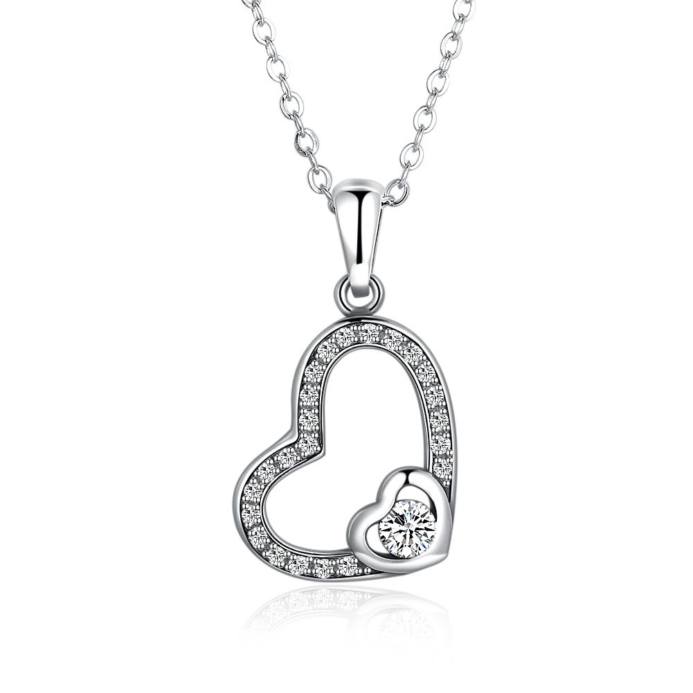Collier argent S925 anti-ternissement avec pendentif cœur brillant - 2