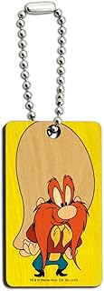 Looney Tunes Yosemite Sam Wood Wooden Rectangle Keychain Key Ring