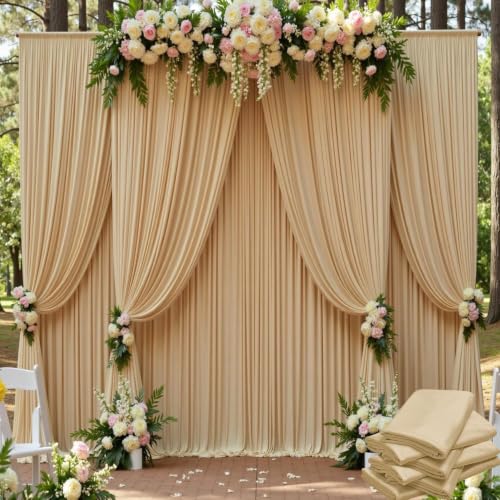30ft x 15ft Champagne Backdrop Curtain for Wedding Party 6 Panels 5x15ft Wrinkle Free Silky Polyester Backdrop Drapes Fabric for Birthday Baby Shower Graduation Photography Stage Background Decor