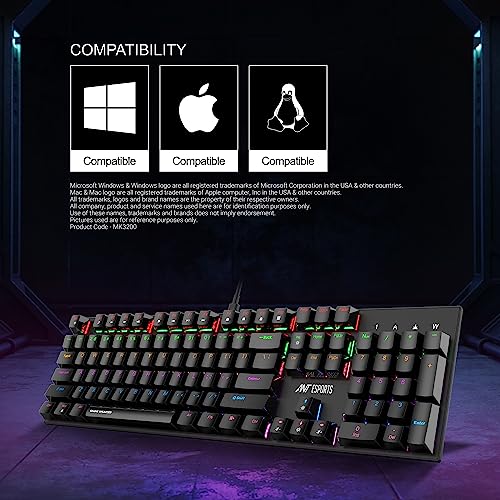 Image of Ant Esports MK3200 V2 Wired Mechanical RGB Backlit Gaming Keyboard with 104 Anti ghosting Keys & Outemu Red Switches-Black