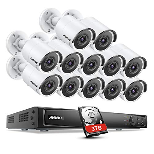 16CH 4K PoE Überwachungskamera System Set,12X 8MP HD IP Kamera mit 3TB Festplatte für Innen Außen, Videoüberwachung mit Nachtsicht bis zu 30