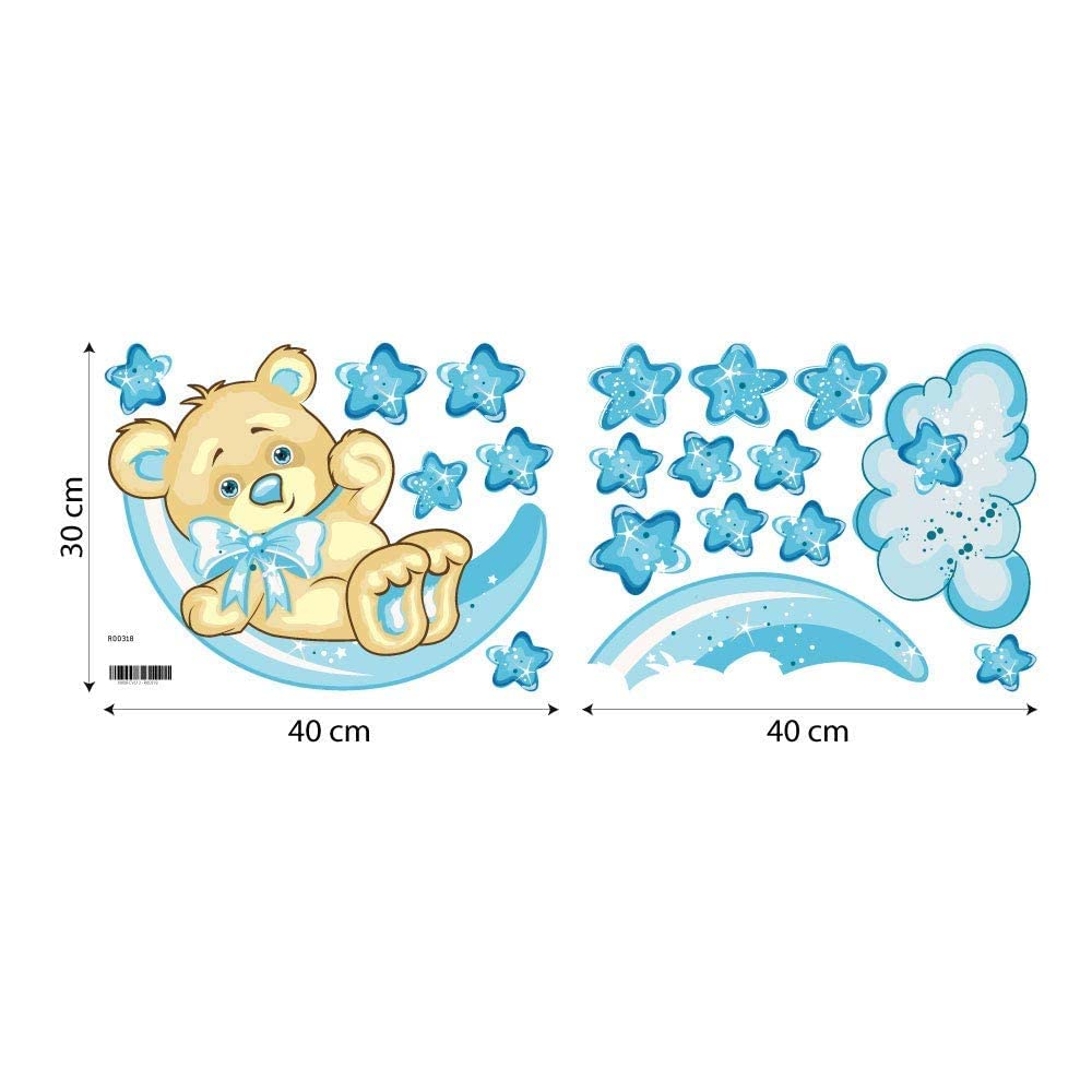Wall Art R00318 Wall Stickers for Nursery Children, Little Bear Good Night Moon, 60 x 40 x 0.1 cm, Blue/Multi-Coloured - Image 2