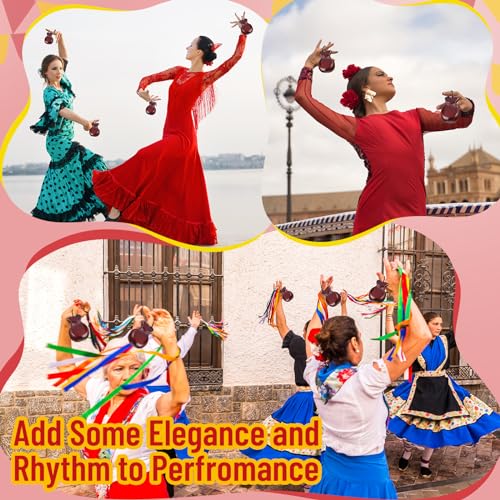 image for Motionchic 2 Pack Spanish Castanets Flamenco with String Traditional W