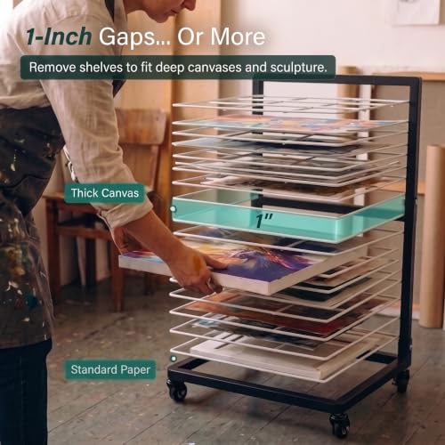 Image of OFFICEROO Art Drying Rack for Classroom & Preschool - 18-Shelf Mobile Paint Drying Rack, Canvas & Paper Drying Rack for Art Storage (Black&White)