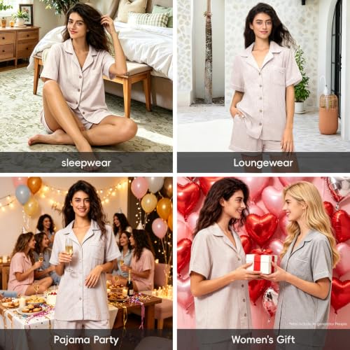 Image of BESTOUCH Womens Pajama Sets: 100% Cotton Muslin Linen Feel | Button Soft Comfy Breathable Classic Sleep Pjs 2 Piece