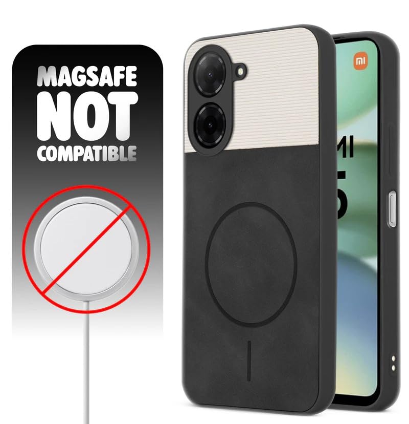 Image of Bintage CASE Mac Safe Design Hard Light Weight Back Case | Soft Border Camera Protect | Dual PU Leather Finish Back Cover Compatible for Poco C71 4G - White & Black