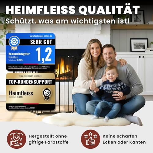 Heimfleiss® Kaminschutzgitter Baby mit Sicherheitsverschluss | Ofenschutzgitter für Kinder & Hunde | Kamingitter Kinderschutz aus Stahl | Universal nutzbar als Ofengitter, Treppengitter & Türgitter