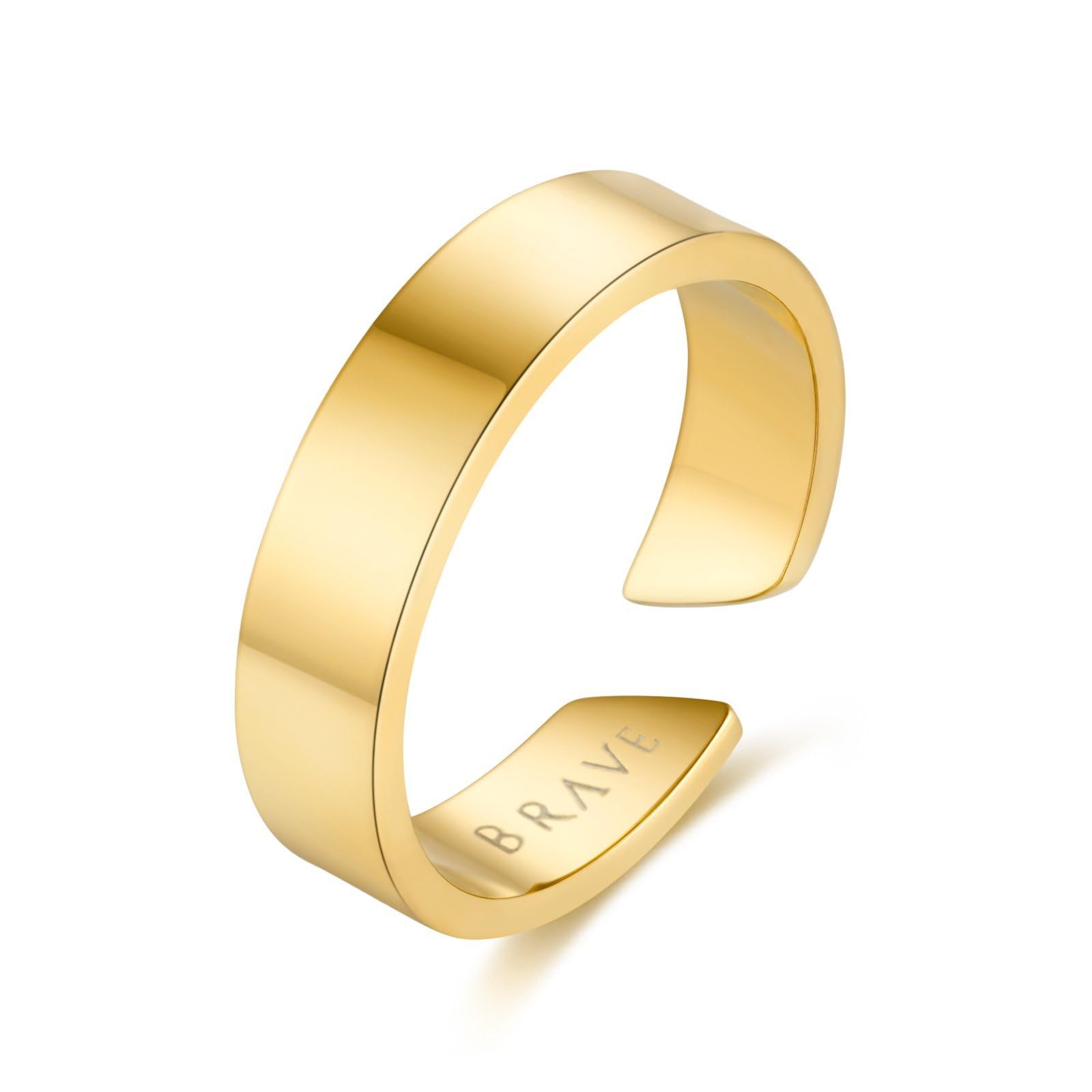 MARLION JEWELS Anillo de Acero Inoxidable 316L Abierto de Hombre con Diseño de Aro Ancho. Anillo de Acero Quirúrgico con Baño en Plata u Oro 18K. Joyería hombre. Regalo para padres, amigos.