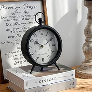 Vintage black table clock on stand decorative desk and shelf clock rustic mantel clock farmhouse clock non ticking  urban country home decor