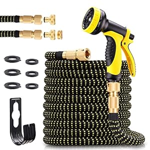 Flexibele tuinslang, 15 m, met 10 functies, flexibele slang, waterslang, slijtvaste messing aansluitingen en metalen sproeikop met 3/4 inch en 1/2 inch adapter voor tuin, huisdier en autowassen
