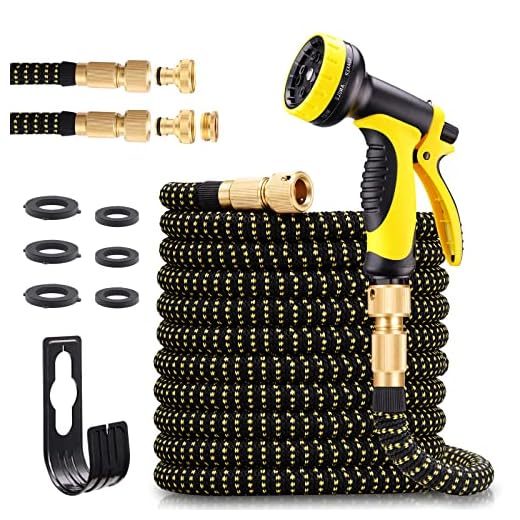 Tubo flessibile da giardino da 15 m con 10 funzioni, per acqua, raccordi in ottone senza usura e doccetta in metallo con adattatore da 3/4 e 1/2 pollici