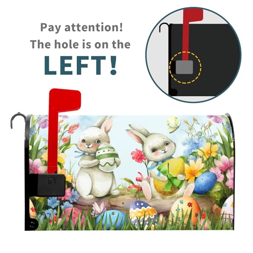 Image of Easter Magnetic Mailbox Cover - 25.5 x 21 Inch Spring Bunny Eggs Decoration for Outdoor Garden Yard Home